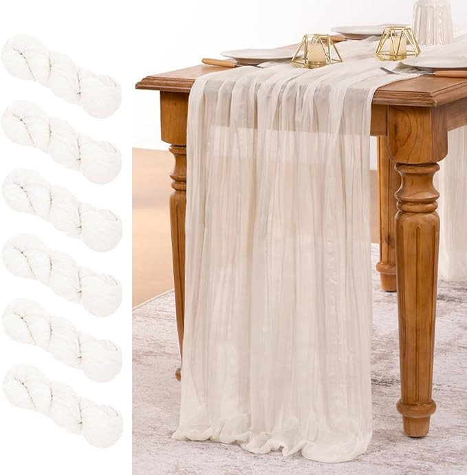 MLMW 6 Pack Ivory White Cheesecloth Table Runner Fall Boho Gauze Rustic Cheese Cloth Table Runner... | Amazon (US)