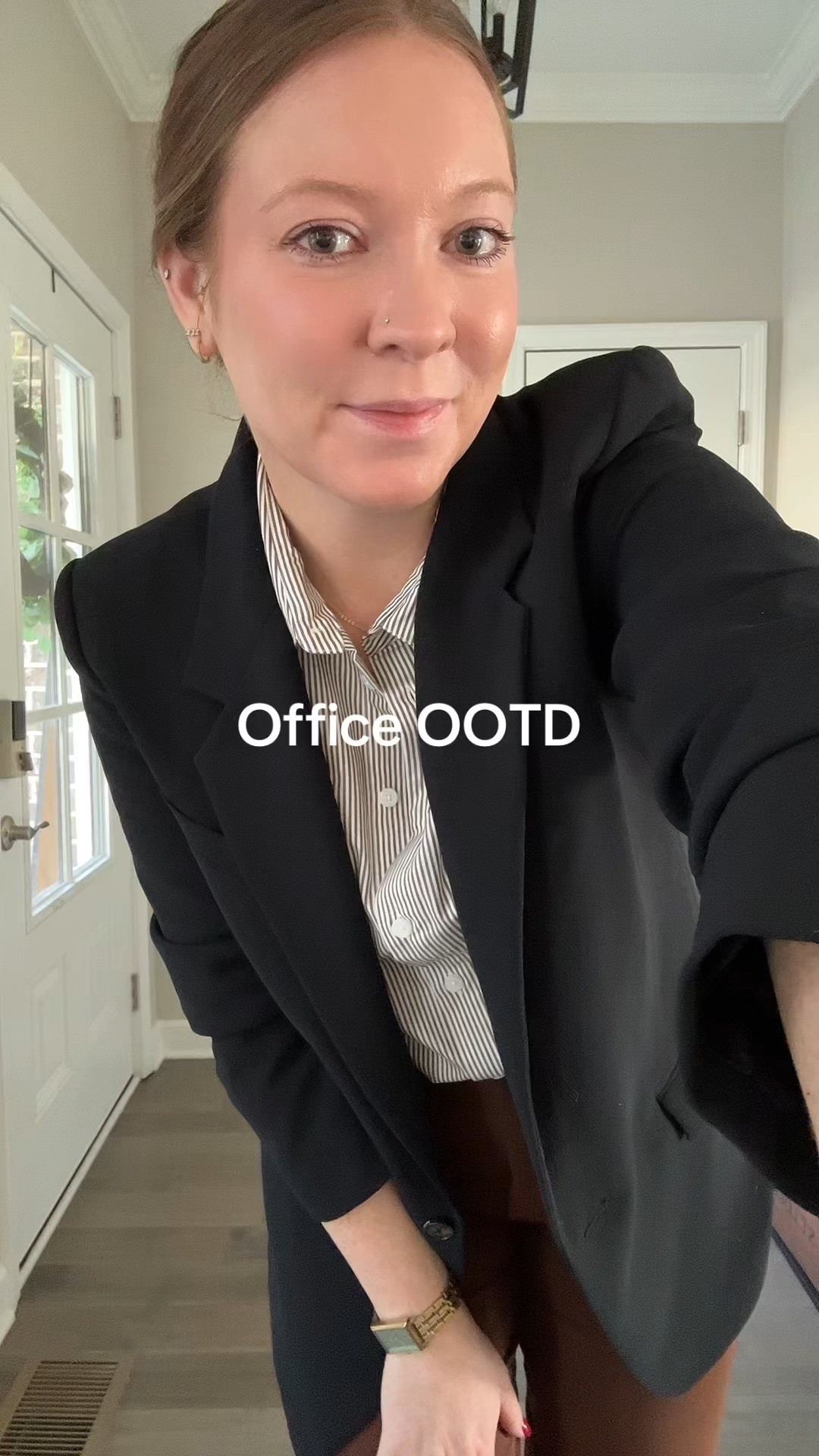 Striped button down / tts wearing a medium 
Black blazer / tts wearing an 8
Cropped pants / linked similar 
Black suede pumps / tts 
David Yurman ring and bracelet 
Evil eye necklace 

#LTKootd #LTKWorkwear #LTKstorytime