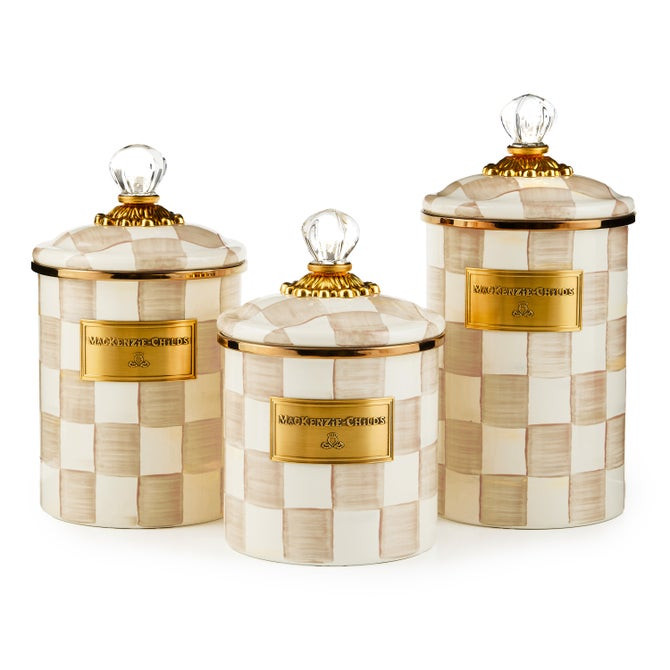 Mocha Check Canisters, Set of 3 | MacKenzie-Childs