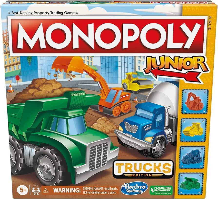 Hasbro Gaming Monopoly Junior Trucks Edition Board Game for Kids Ages 5+, 2-4 Player Kids Games | Amazon (US)