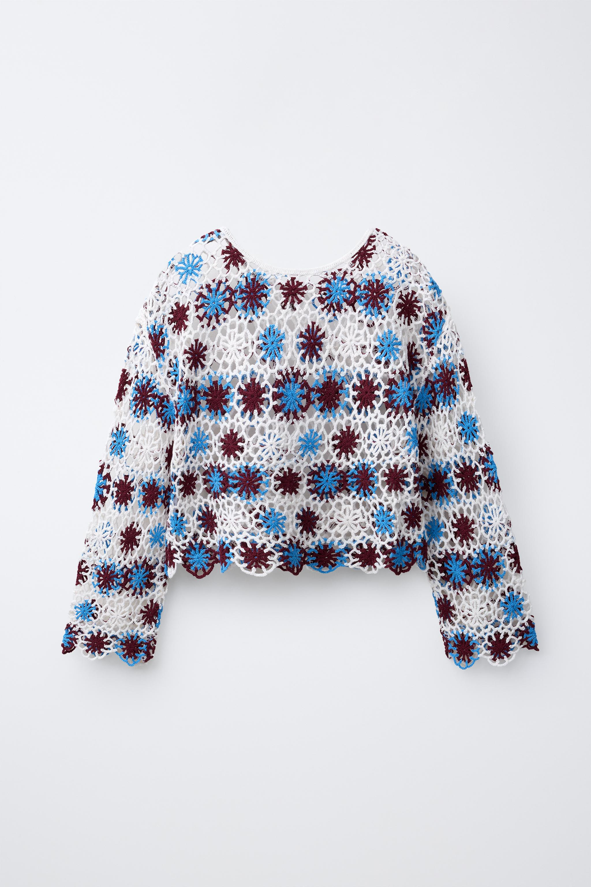 FLORAL CROCHET KNIT JUMPER | Zara US