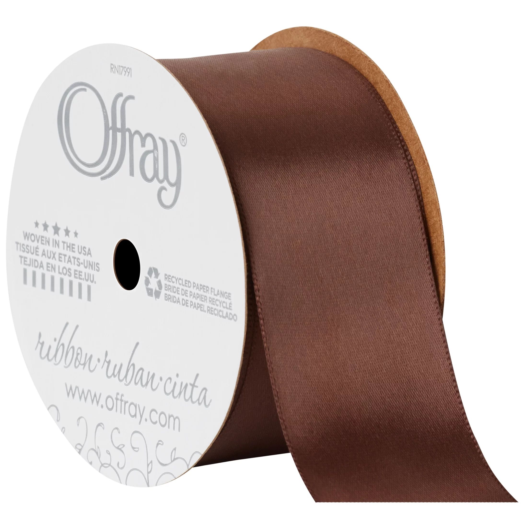 Offray Ribbon, Brown 1 1/2 inch Single Face Satin Polyester Ribbon, 12 feet - Walmart.com | Walmart (US)