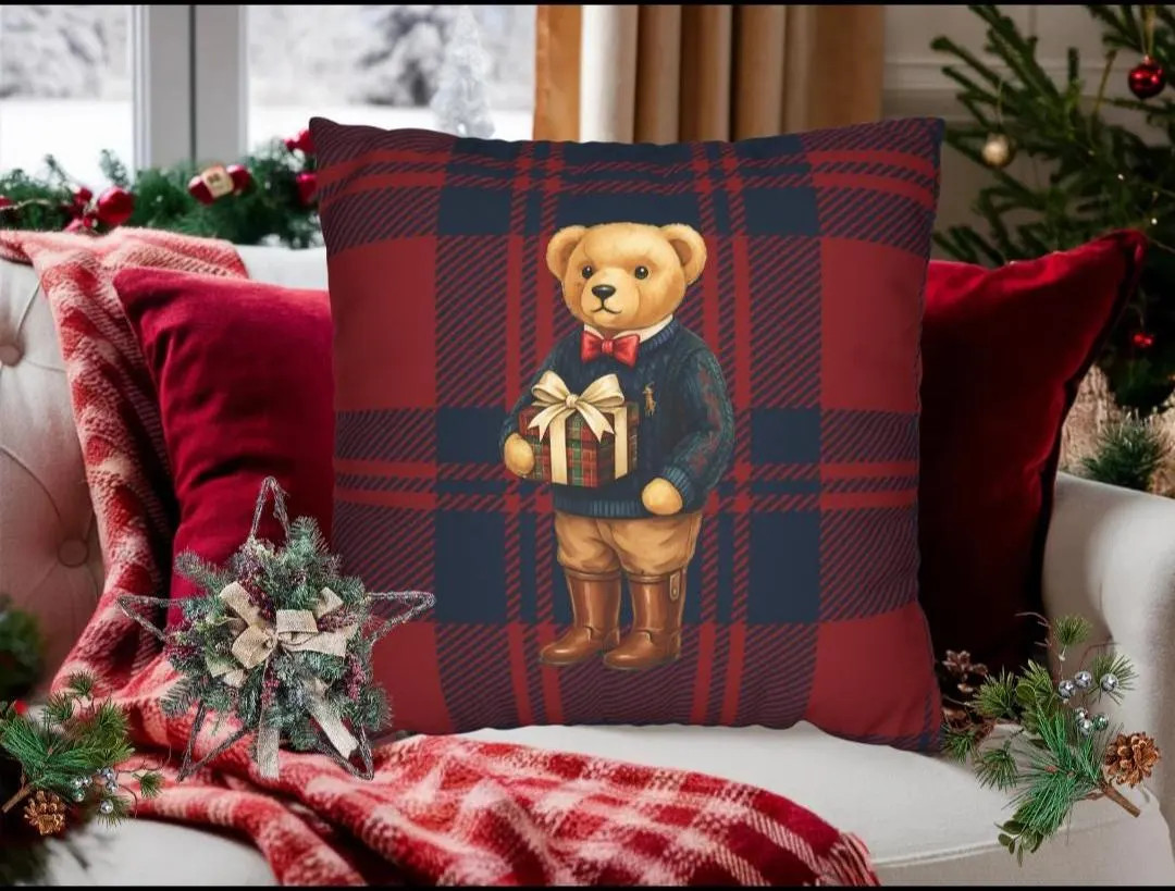 Ralph Lauren Inspired Christmas Pillow - Tartan Plaid Bear Holiday Decor - Tartan Vintage Classic... | Etsy (US)