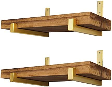 ADDGRACE Gold Shelf Brackets 4 Pcs Heavy Duty Wall Mounted with Lip Shelving Supports for DIY Floati | Amazon (US)