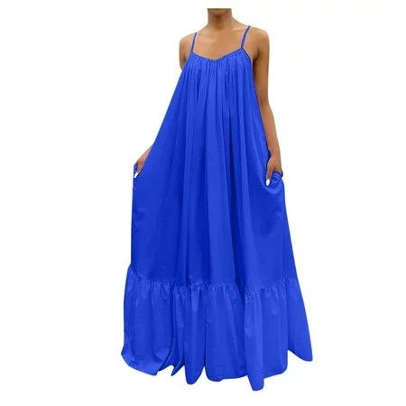 MSJUHEG Maxi Dress for Women Flowy Dresses for Women Blue Dress Women Spring Dresses for Women 2024 Womens Dresses Polyester Blue S | Walmart (US)