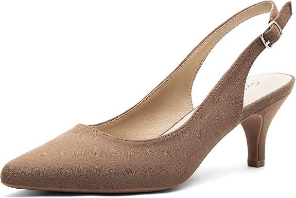 Greatonu Women's Slingback Kitten Heel Pointed Toe Dress Pumps Shoes | Amazon (US)