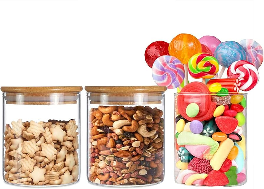 Ellenge Glass Storage Jars with Bamboo Wood Lids,500ML /17.6oz Glass Air Tight Kitchen Food Cerea... | Amazon (US)