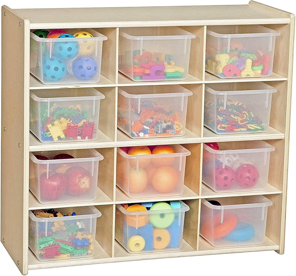 Contender Birch 12 Cubby Tray Cabinet with Translucent Bins, Toddlers Toy Storage Organizer for K... | Amazon (US)