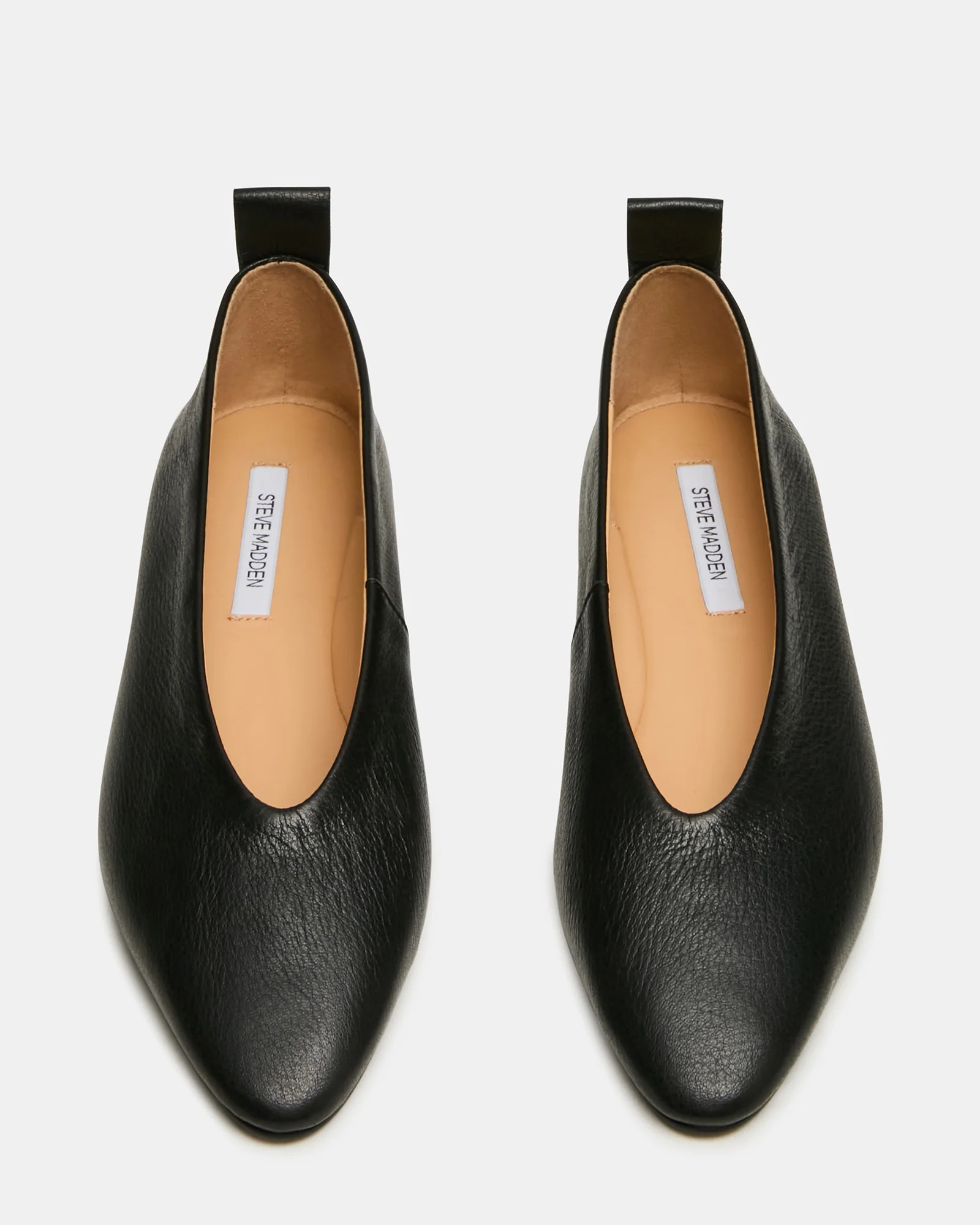 SWANKY Black Leather Almond-Toe Ballet Women's Flat | Steve Madden (US)