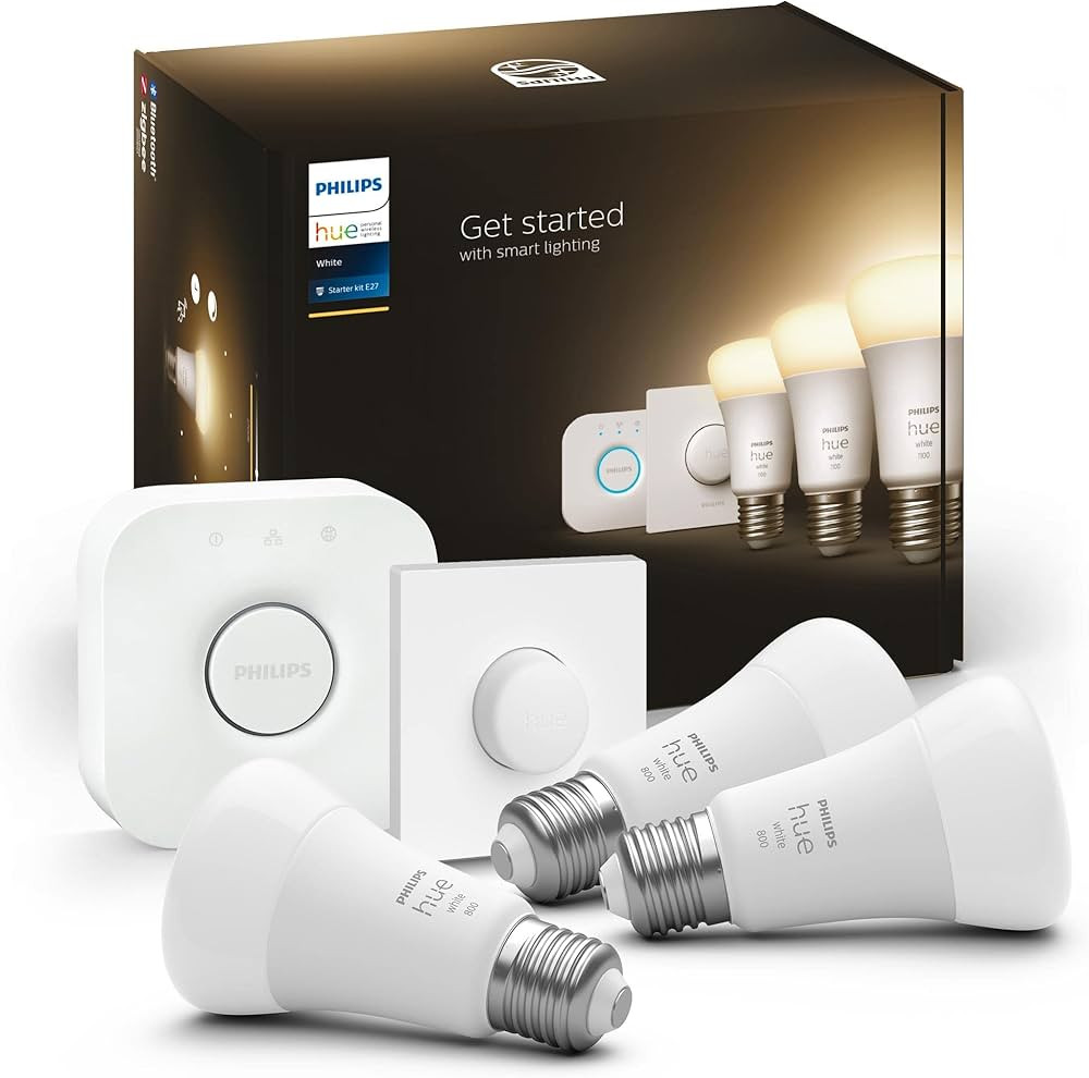 Philips Hue White E27 3er Starter Set inkl. Smart Button und Bridge, 3x1055lm, warmweißes Licht,... | Amazon (DE)
