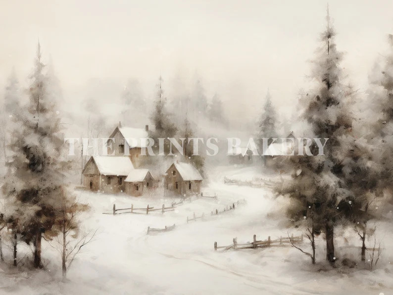 PRINTABLE Winter Country Farmhouse Print Vintage Snowy Haven - Etsy | Etsy (US)