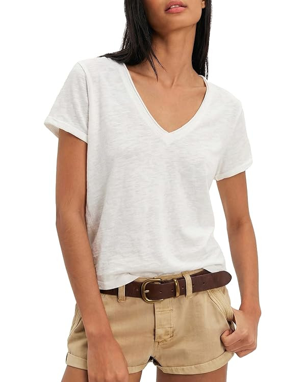 Womens V Neck Short Sleeve T Shirts Summer Casual Tops Unique Back Vertical Seam Design Basic Sol... | Amazon (US)