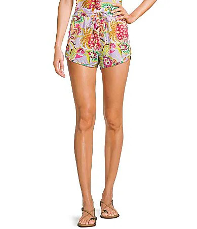 CV Chelsea Violet Drawstring Paisley Printed Pull On Coordinating Shorts - L | Dillard's