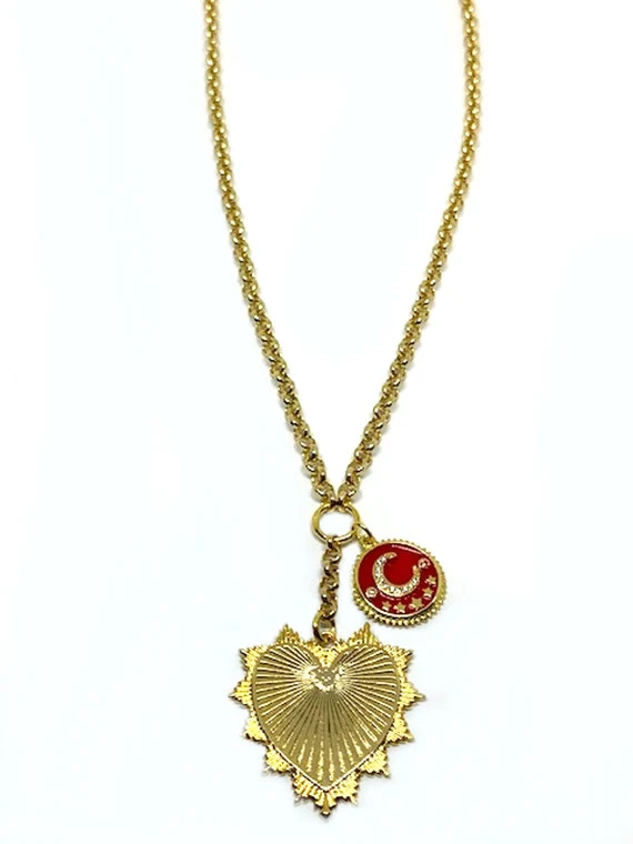 Gold Heart Coin Necklace, Gold Belcher Chain Necklace, Drop Coin Necklace, Double Coin Necklace, ... | Etsy (US)