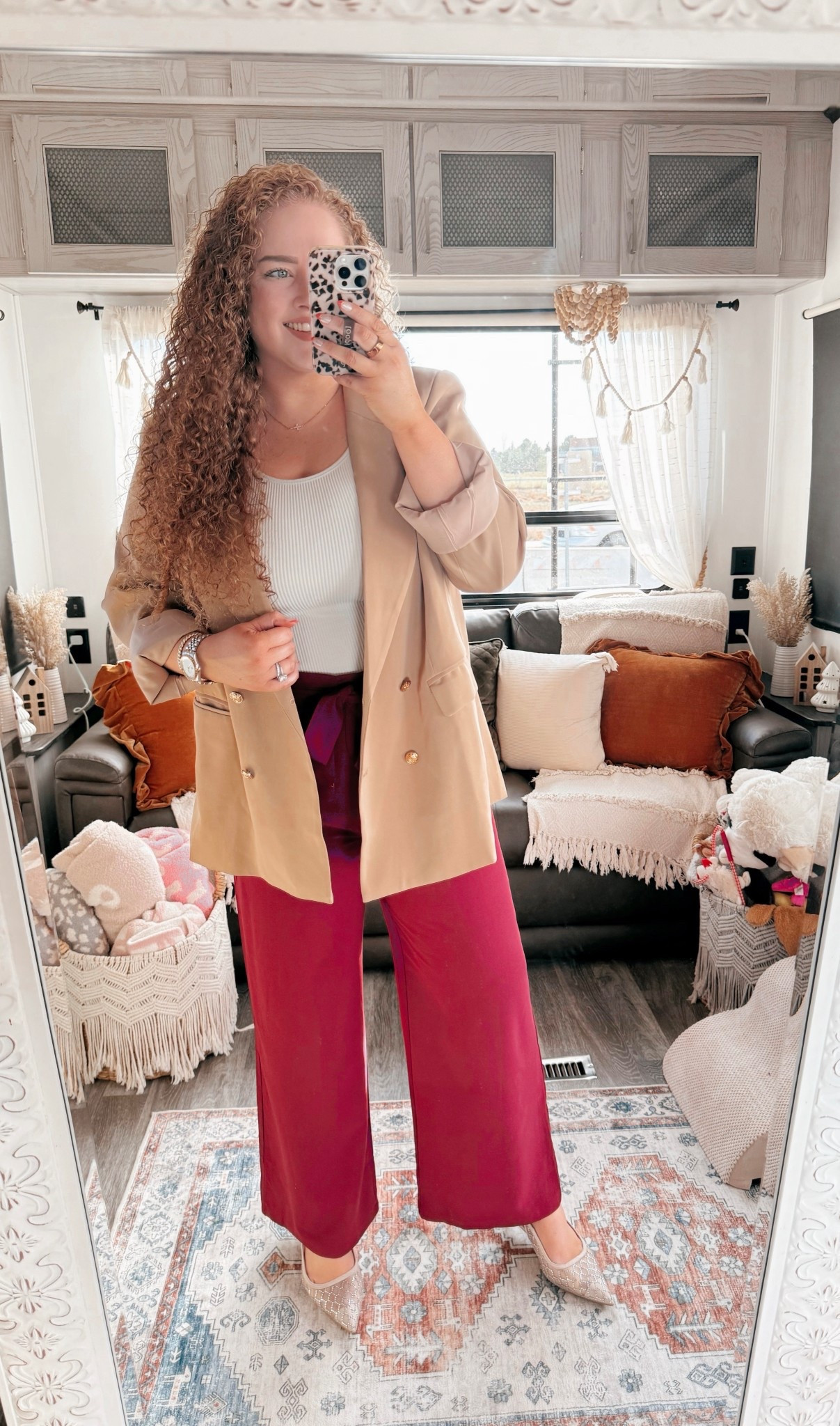 A little sparkle and a little holiday polish ✨ This combo feels so elevated without trying too hard🥰 Perfect for dinners, events, office parties, or anything dressy on your December calendar.👏 red palazzo pants | berry palazzo pants | amazon palazzo pants | wide leg dress pants | cream tank top | amazon tank top | khaki blazer | amazon blazer | neutral blazer outfit | sparkly slingback heels | rhinestone heels | amazon sparkly heels | dressy holiday outfit | holiday event outfit | christmas party outfit | office holiday party outfit | holiday office outfit | christmas dinner outfit | festive outfit idea | classy holiday outfit | elegant christmas outfit | red and neutral holiday outfit | winter event style | polished holiday look | seasonal outfit inspo | holiday chic outfit | dressy winter outfit | amazon holiday outfit | elevated festive style

#LTKHoliday #LTKdayinmylife #LTKgrwm