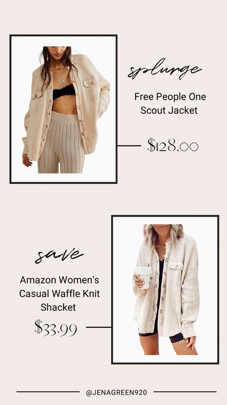 Free People Look for Less | Scout Jacket | Shacket | Waffle Shacket | Free People Splurge vs Save | Free People Save Vs Splurge

#LTKHoliday #LTKunder50 #LTKSeasonal