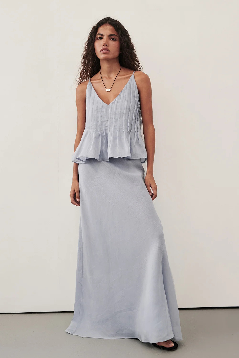 TAHLIA DUSTY BLUE RAMIE TOP | DISSH