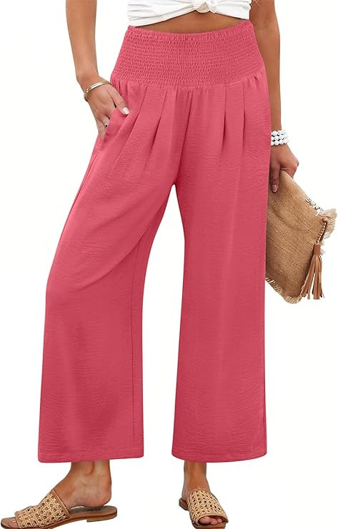 ANRABESS Womens Pants Wide Leg High Waisted Palazzo Pants Summer Flowy Beach Lounge Casual Trouse... | Amazon (US)