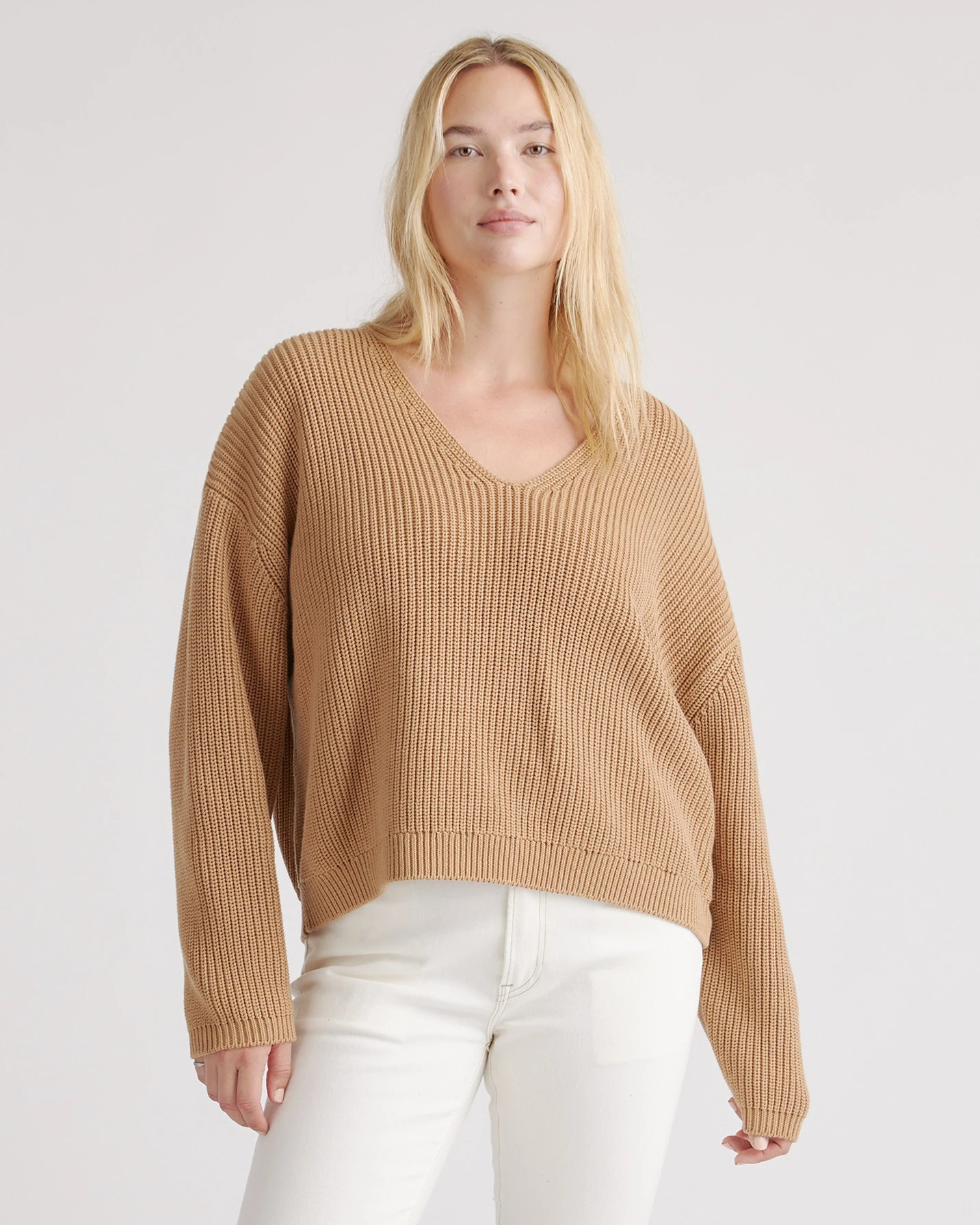 100% Organic Cotton Fisherman V-Neck Sweater | Quince