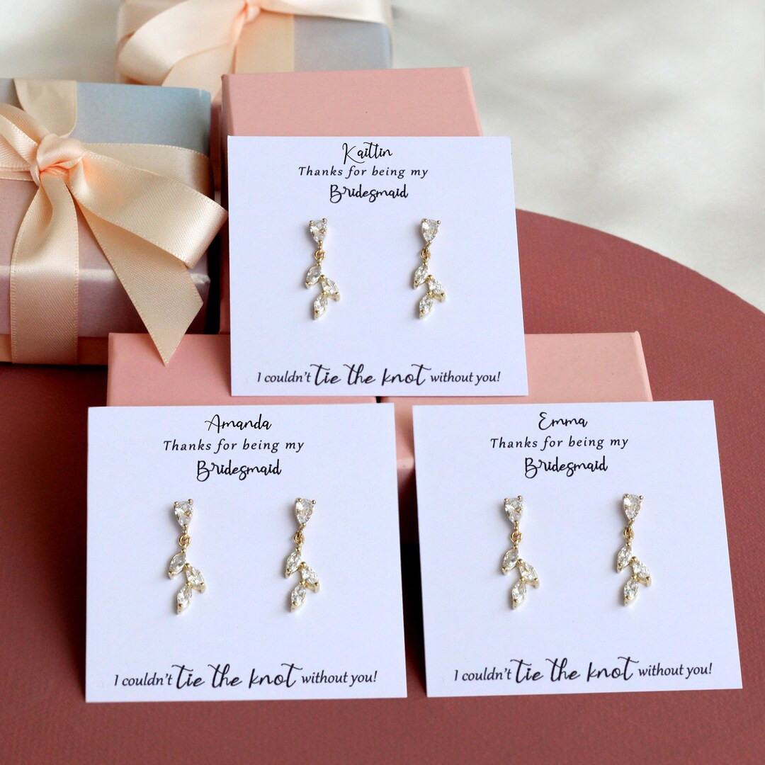 Best friend Bridesmaid earrings Gifts, 14K Gold Plated, Dainty Gold leaf earrings for her, Forest... | Etsy (US)