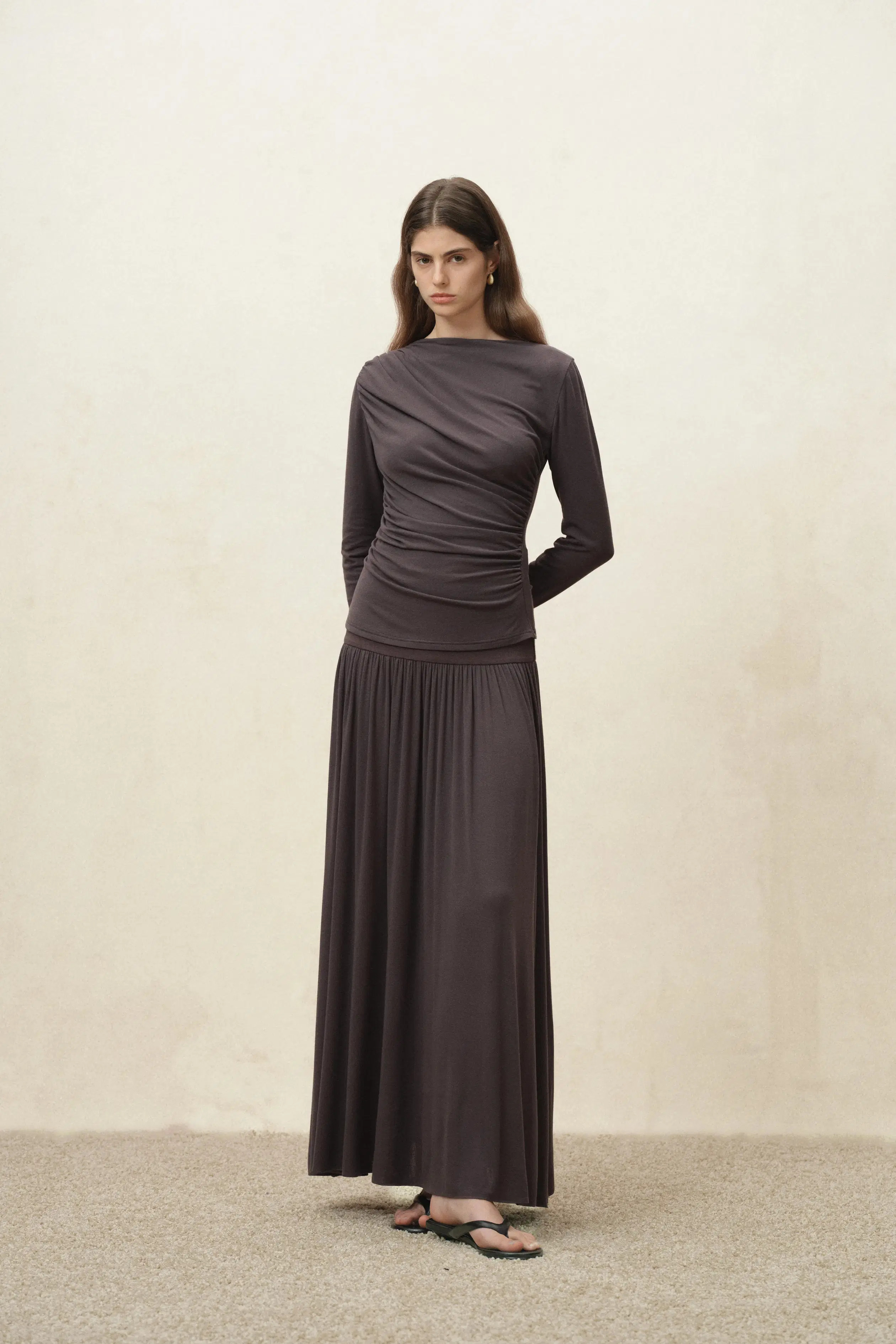 Nyx Drapy Ruched Off Shoulder Top in Tencel Blend | Fabrique