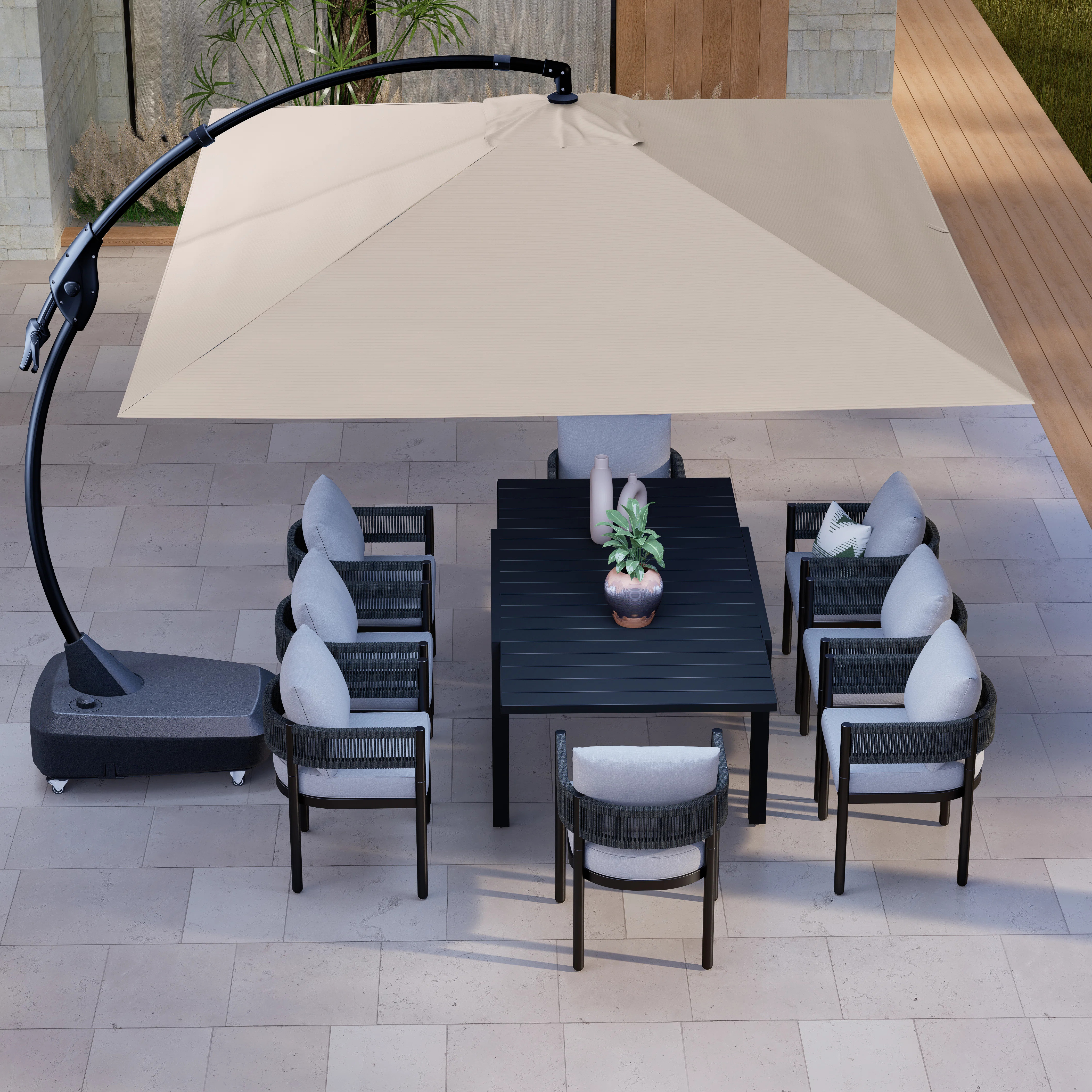 Freeport Park® Kappel 10 x 13 Ft Rectangular Tilt Adjustable Curved Cantilever Umbrella with Bas... | Wayfair North America