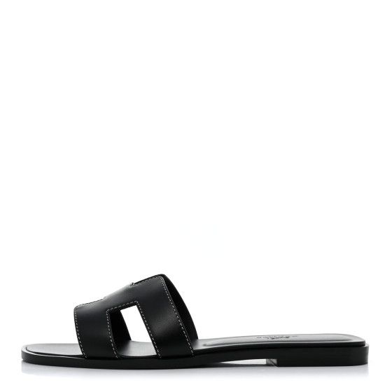 HERMES Box Calfskin Oran Sandals 37.5 Black | FASHIONPHILE | FASHIONPHILE (US)