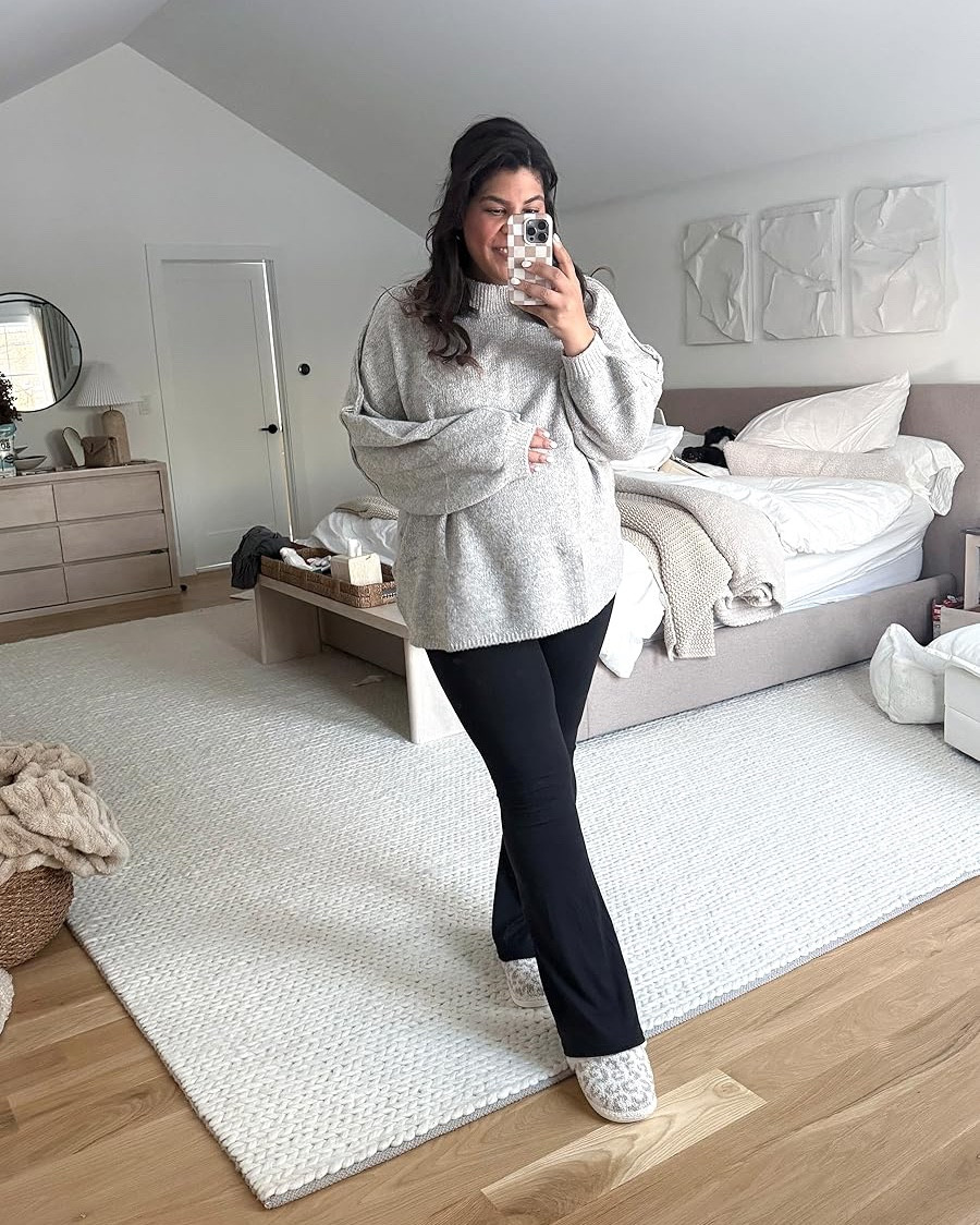 midsize ootd I love this oversized sweater & flared legging combo! I’m 5’9” size 12/XL & 26 weeks pregnant wearing a size XXL on top & L long on bottom

#LTKBump #LTKMidsize #LTKootd