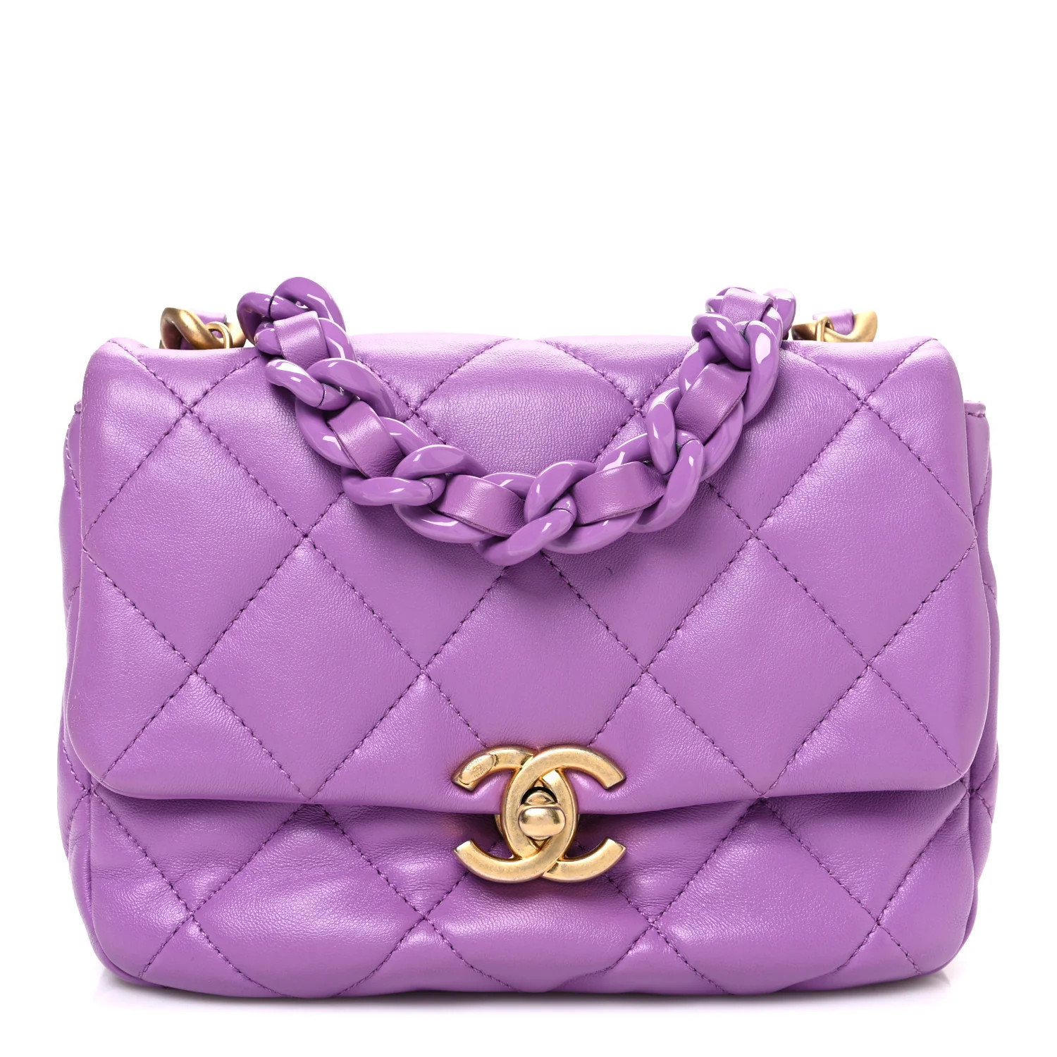 Chanel Lambskin Quilted Mini Lacquered Chain Flap Purple 1787244 | FASHIONPHILE (US)