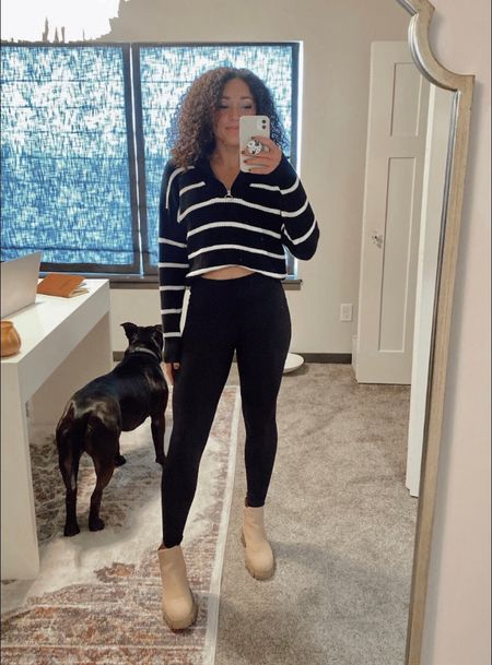 Casual everyday outfit! Striped pullover, black leggings and Amazon Chelsea boots 🖤

#LTKunder100 #LTKfit