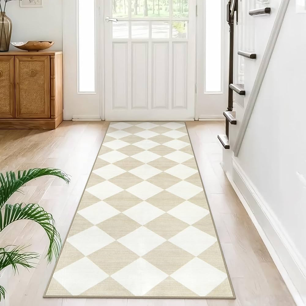 Beeiva Checkered Kitchen Runner Rug 2.5X8, Ultra Thin Neutral Rug Runners for Hallways Non Slip W... | Amazon (US)