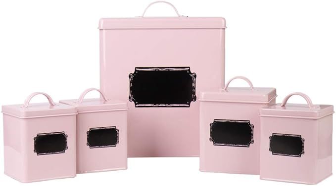 Home By Jackie X321 Set of 5 Metal Food Tin Canister/Bread Bin/Container/Box/Set (Pink) | Amazon (US)