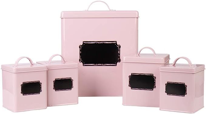 Home By Jackie X321 Set of 5 Metal Food Tin Canister/Bread Bin/Container/Box/Set (Pink) | Amazon (US)