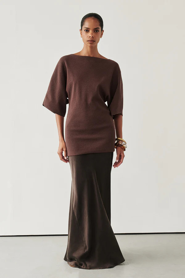 COLETTE BITTER CHOC SILK SKIRT | DISSH