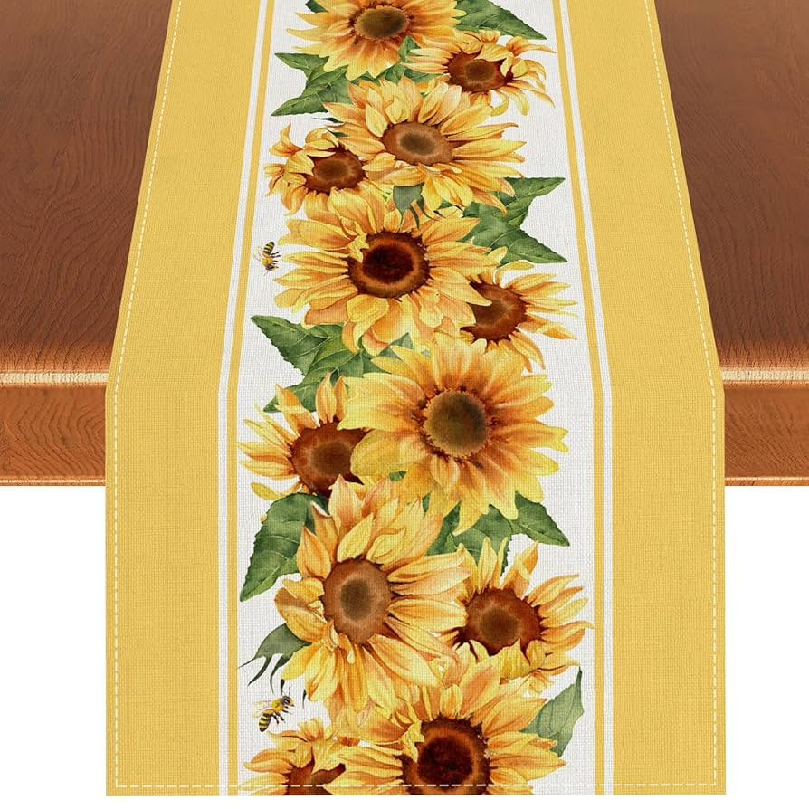 Rvsticty Linen Watercolor Sunflower Table Runner Spring Flower Tablecloth Spring Farmhouse Sunflo... | Amazon (US)