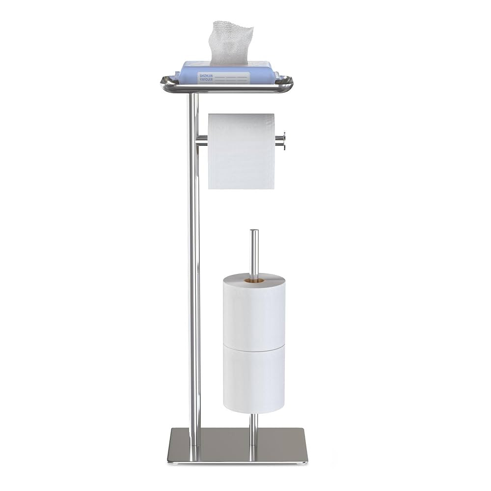 Freestanding Toilet Paper Holder with Top Shelf, Silver Toilet Paper Holder Stand, Floor Toilet P... | Amazon (DE)
