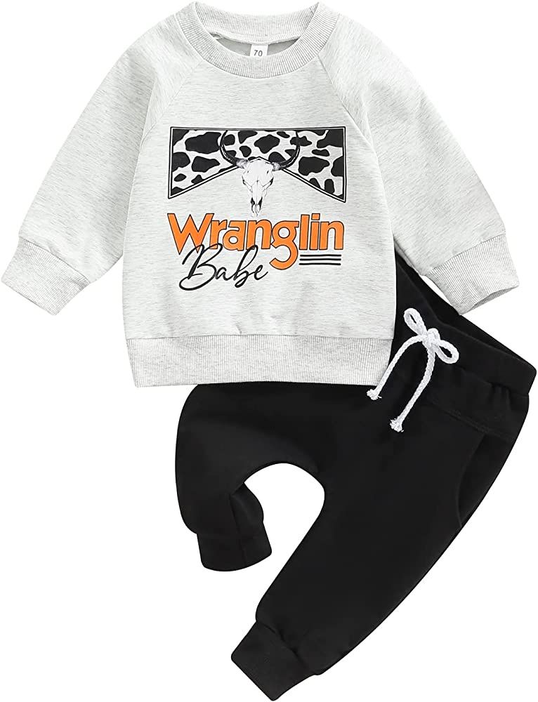 Toddler Baby Boy Fall Winter Outfits Cow Print Sweatshirt Tops Casual Pants 2Pcs Clothes Set | Amazon (US)