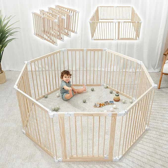 Comfy Cubs Baby Gate Playpen - 57 x 57 x 25 in, Extends Up to 228” - Pine Wood Foldable Playpen... | Amazon (US)