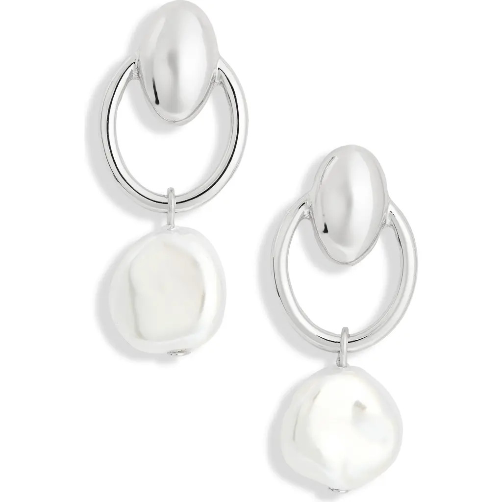 NORDSTROM RACK Faux Pearl Hoop Earrings in White- Silver at Nordstrom Rack | Nordstrom Rack