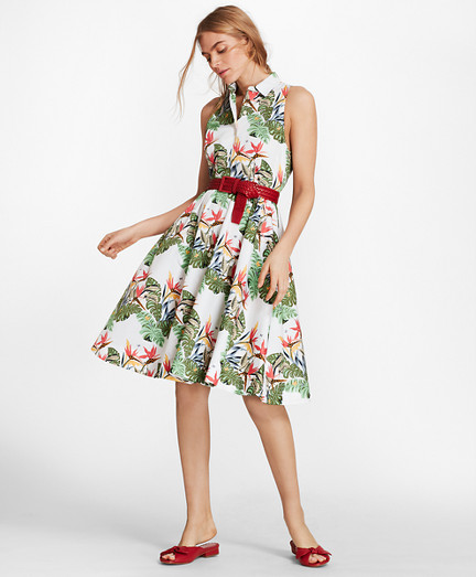 Tropical-Print Cotton Sateen Shirt Dress | Brooks Brothers