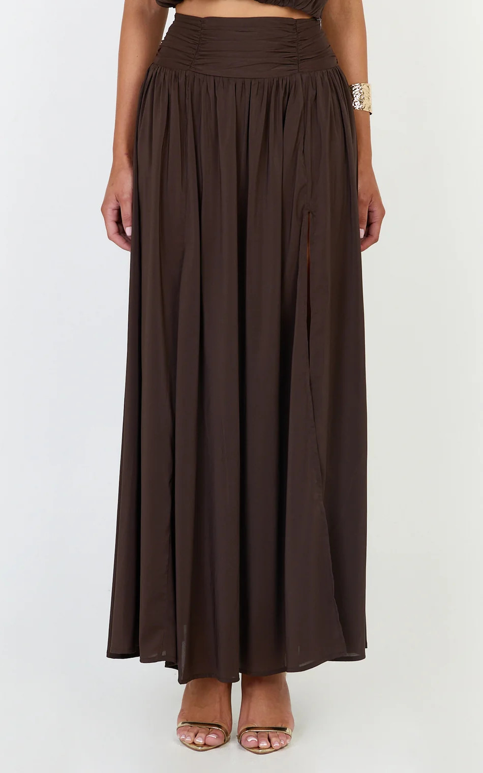 Gathered Yoke Skirt in Brown | Showpo (US, UK & Europe)