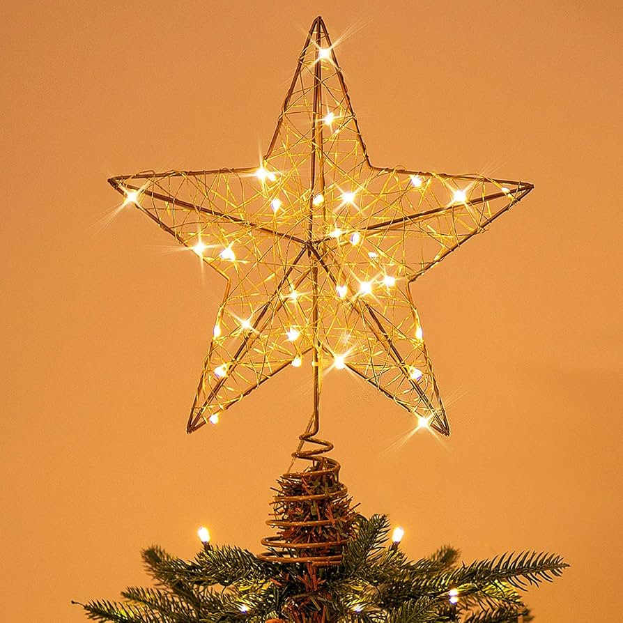Rocinha Gold Christmas Tree Topper Star Lighted Tree Star Wire Star for Christmas Tree, 10 Inches... | Amazon (US)