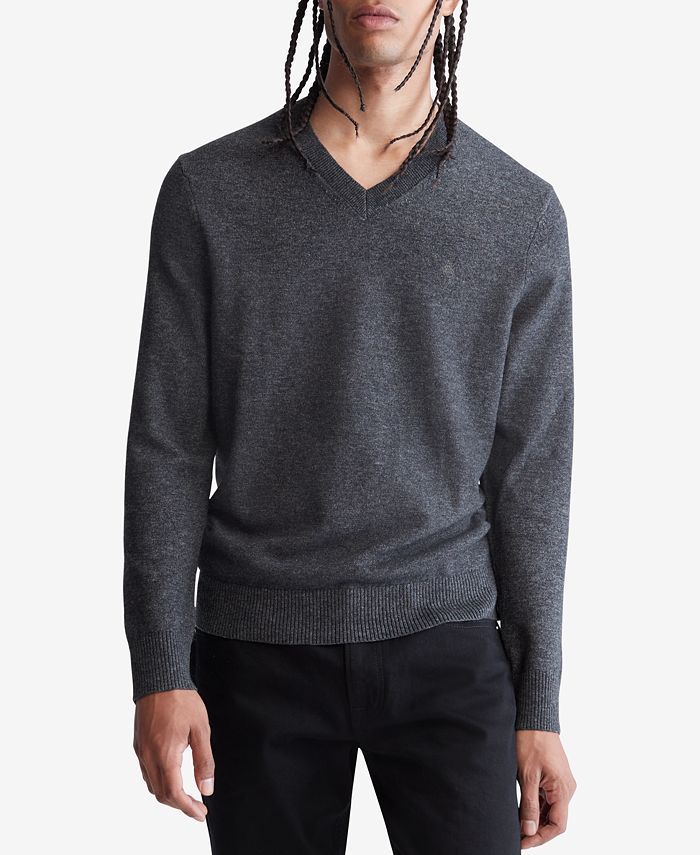 Men's Regular-Fit Merino Wool V-Neck Sweater | Macys (US)