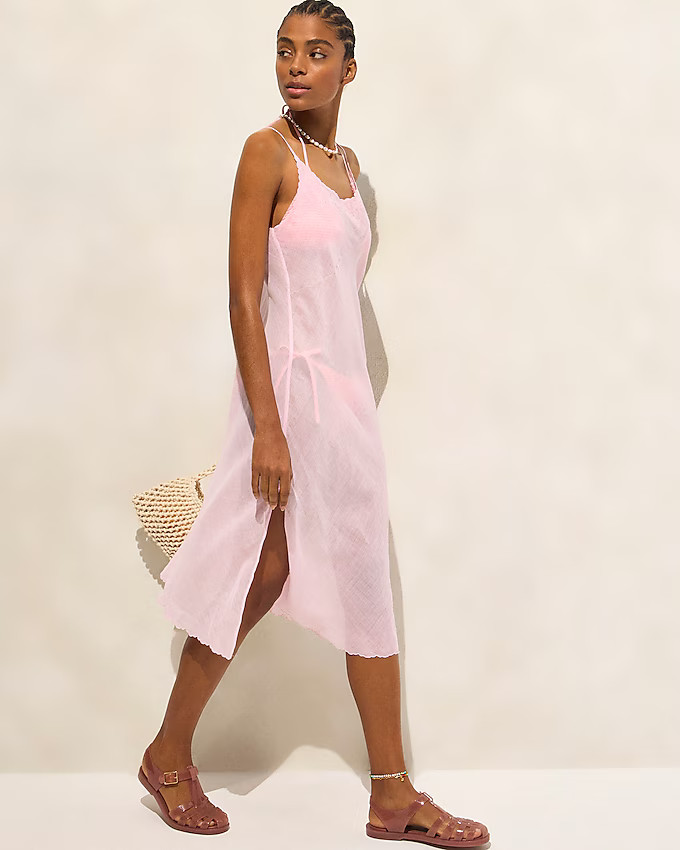Embroidered slip dress in ramie | J. Crew US