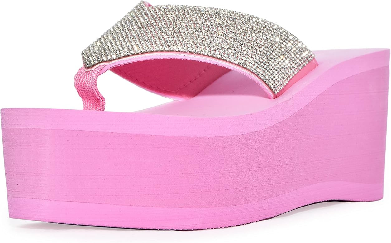 Wild Diva Womens Heat High Platform Wedge Flip Flop Sandals | Amazon (US)