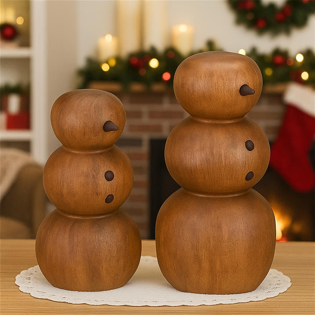 2 Pcs Snowman Figurines, 5.51 Inches Wooden Christmas Decor | Amazon (US)