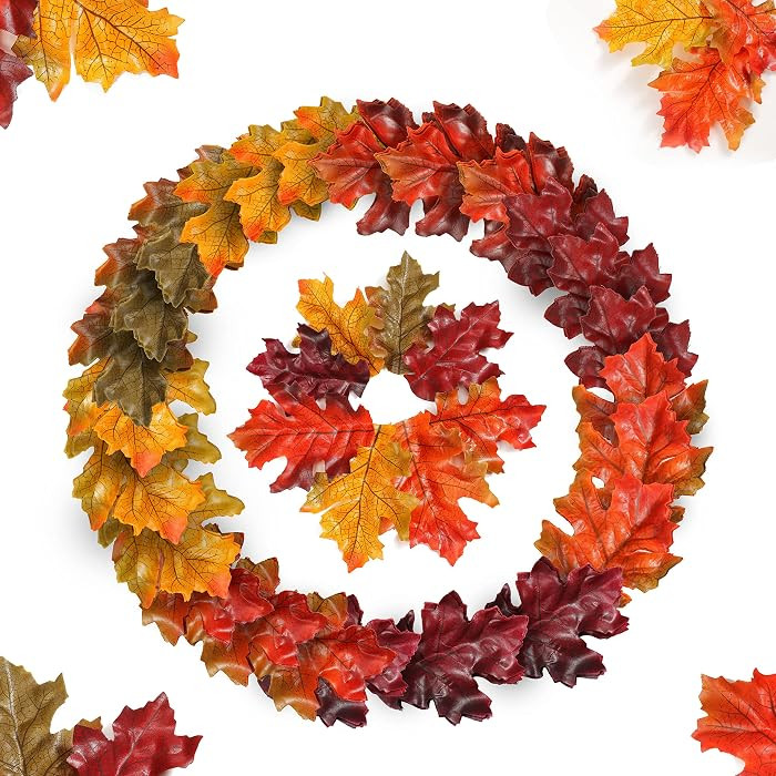 500PCS Artificial Autumn Oak Fall Leaves Cloth Assorted Mixed Autumn Maple Leaf Art Scrapbooking ... | Amazon (US)