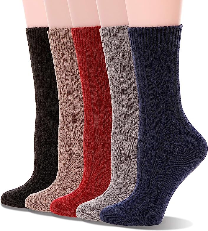 EBMORE Wool Socks for Women Hiking Boot Warm Knit Cozy Winter Crew Duty Work Soft Socks for Ladie... | Amazon (US)