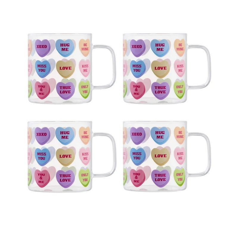 Way to Celebrate Conversational Hearts Glass Mug, 4Packs | Walmart (US)