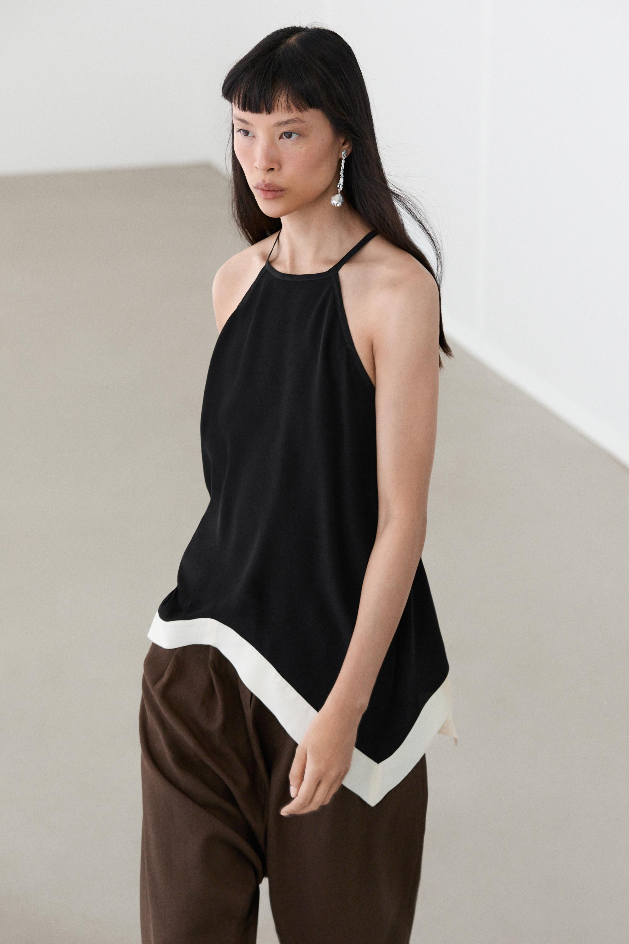 Long contrast halter top · Black · Shirts | Massimo Dutti | Massimo Dutti UK